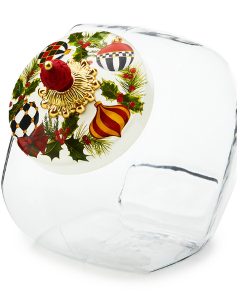 MacKenzie-Childs cookie jar with deck the halls lid