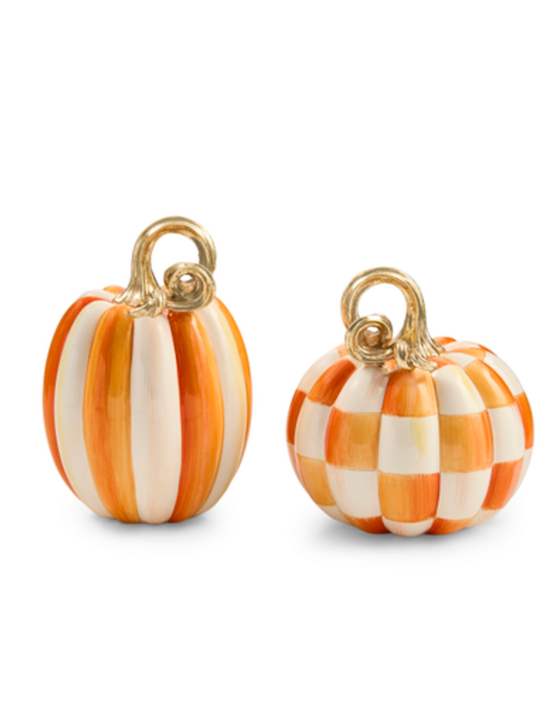 MacKenzie-Childs orange check and stripe petite pumpkins, set of 2
