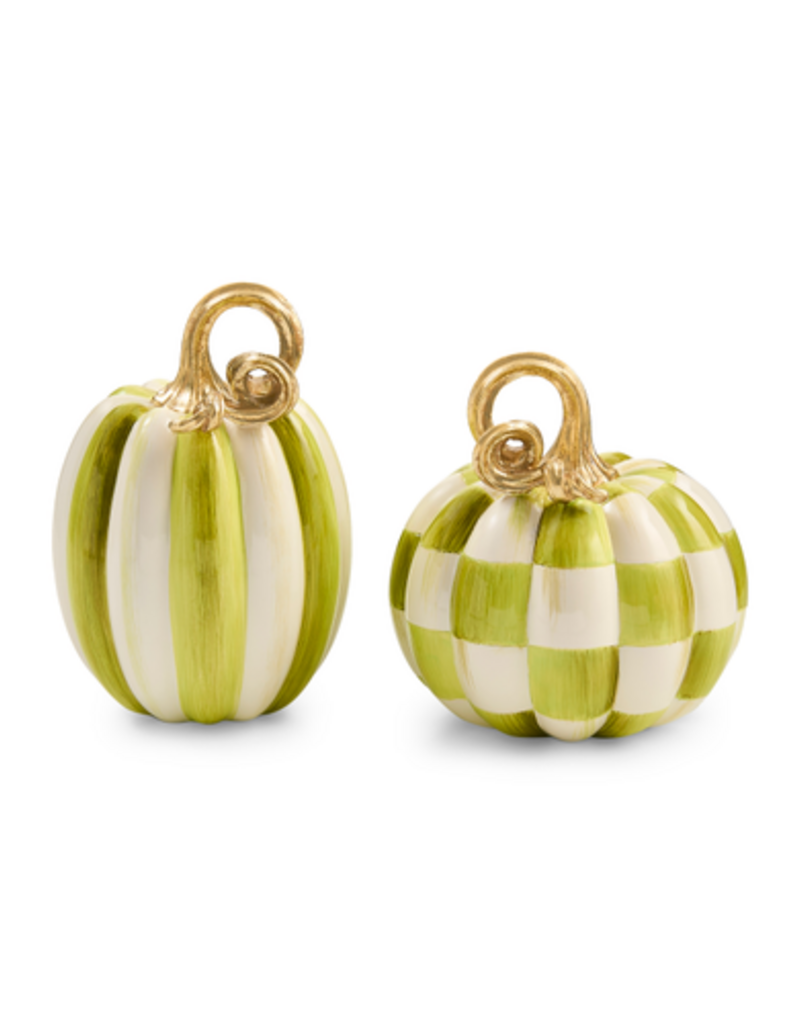 MacKenzie-Childs moss check and stripe petite pumpkins, set of 2