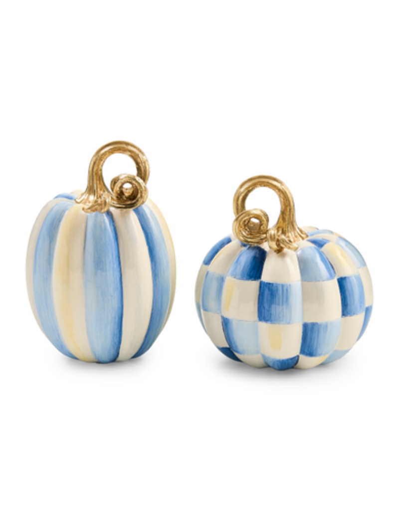 MacKenzie-Childs royal check and stripe petite pumpkins, set of 2