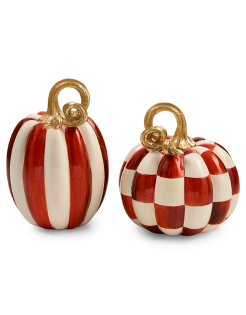 MacKenzie-Childs paprika check and stripe petite pumpkins, set of 2