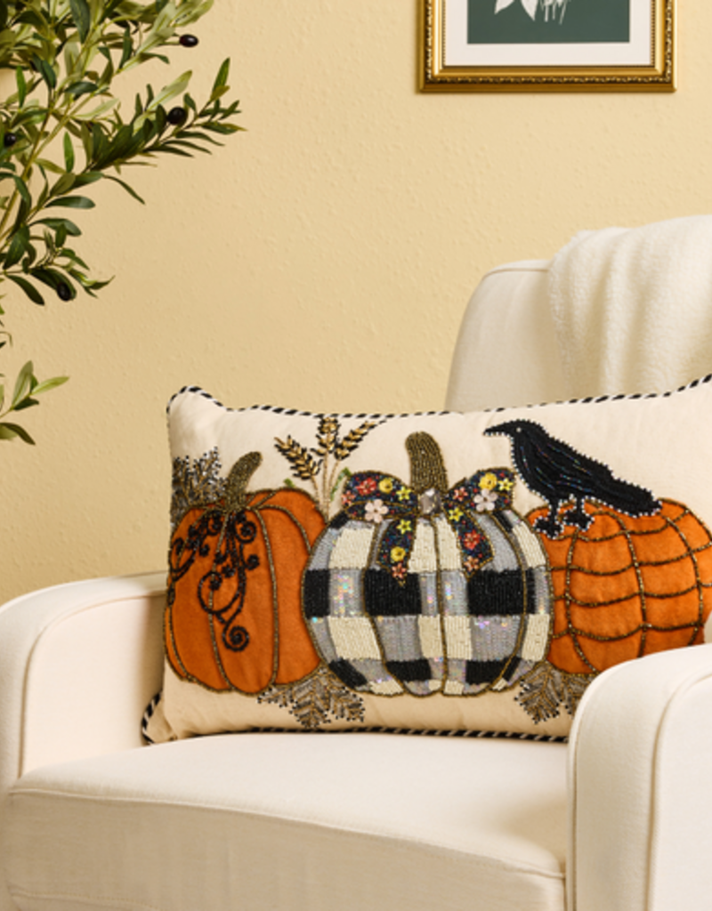 MacKenzie-Childs pumpkin and crow lumbar throw pillow