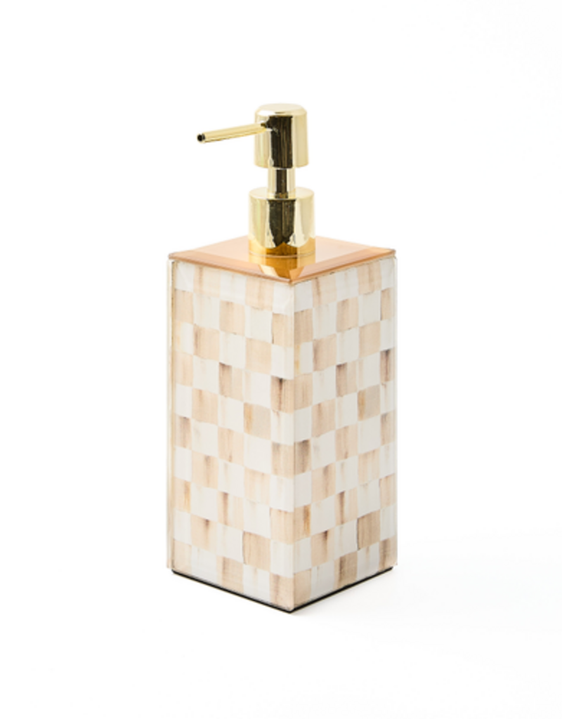 MacKenzie-Childs mocha check glass soap pump