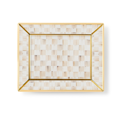 MacKenzie-Childs mocha check small glass tray