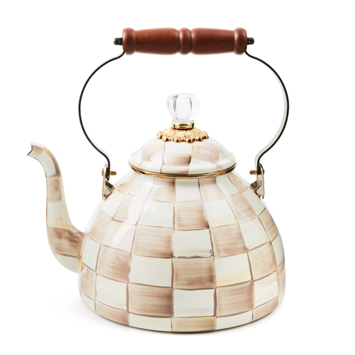 MacKenzie-Childs mocha check 3 quart tea kettle