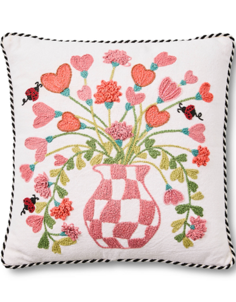 MacKenzie-Childs pink check hearts bouquet throw pillow