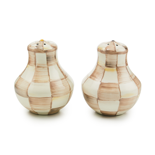 MacKenzie-Childs mocha check salt & pepper shakers
