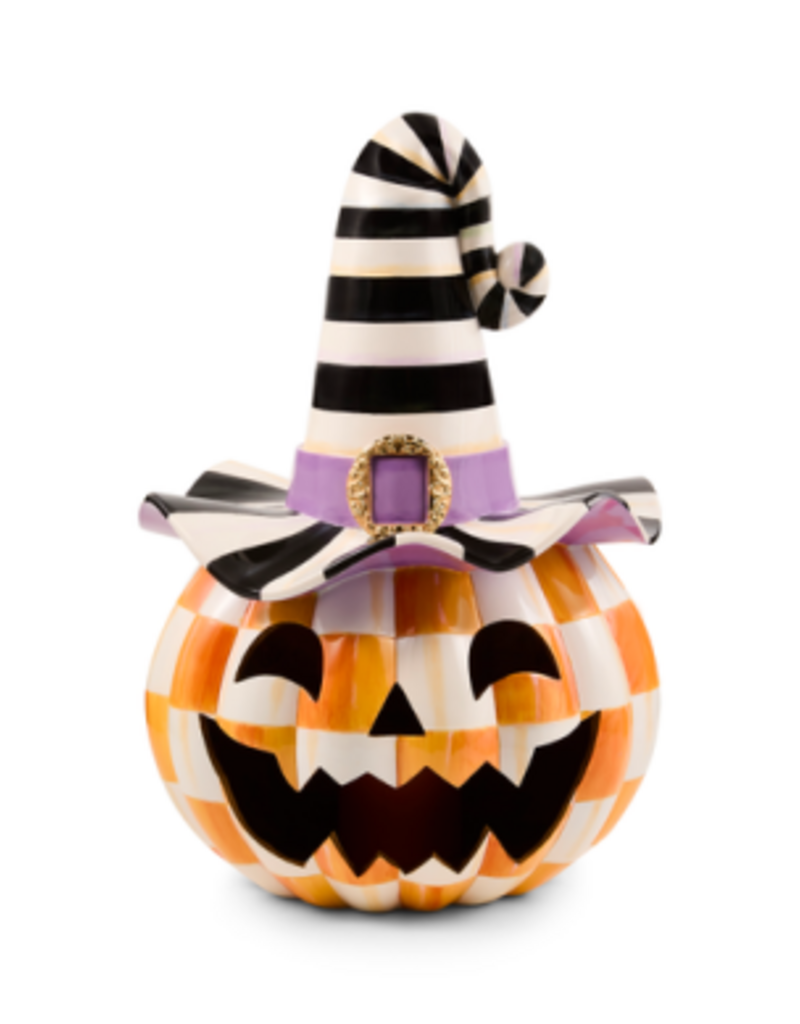 MacKenzie-Childs orange check happy jack illuminated pumpkin