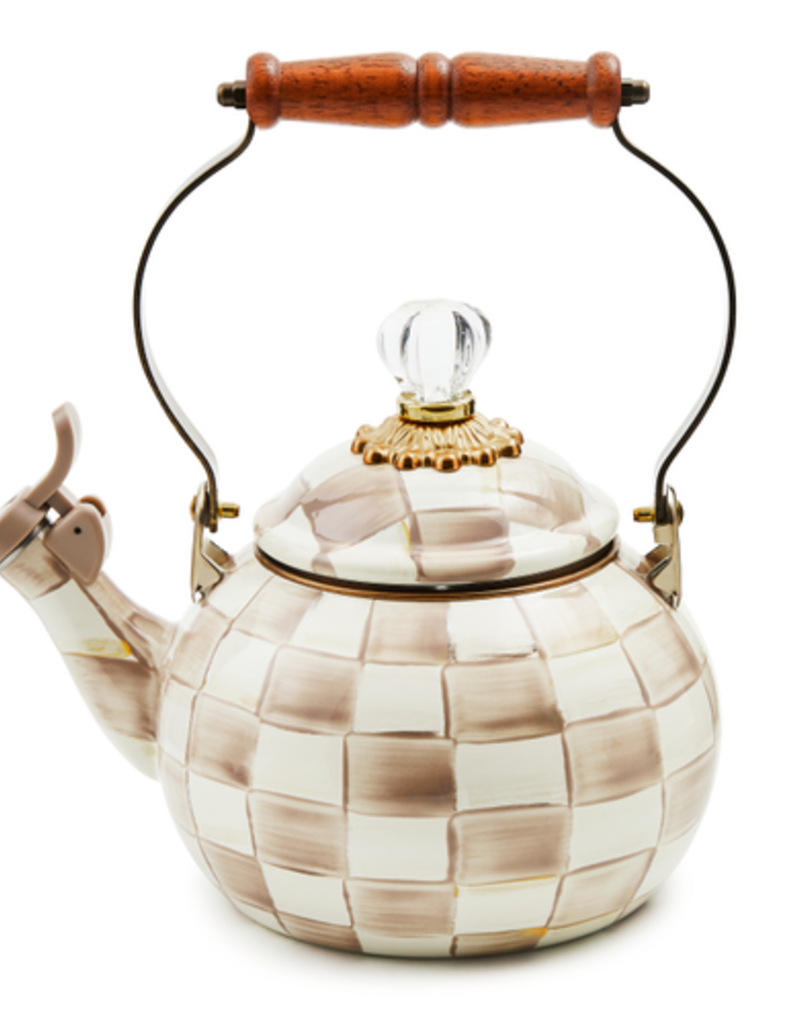 MacKenzie-Childs mocha check whistling tea kettle