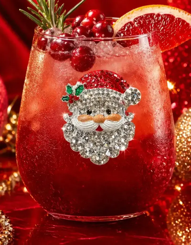 THE QUEENS JEWELS SANTA FACE STEMLESS WINE GLASS
