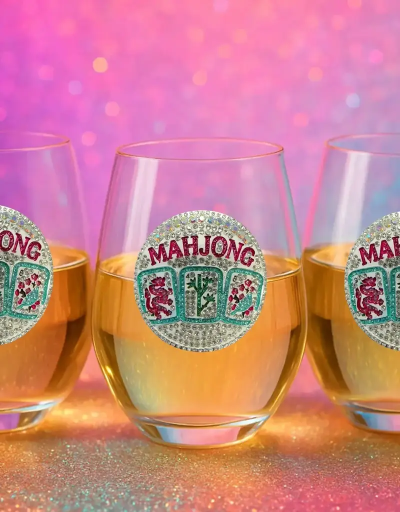 THE QUEENS JEWELS MAHJONG JEWELED STEMLESS WINE GLASS