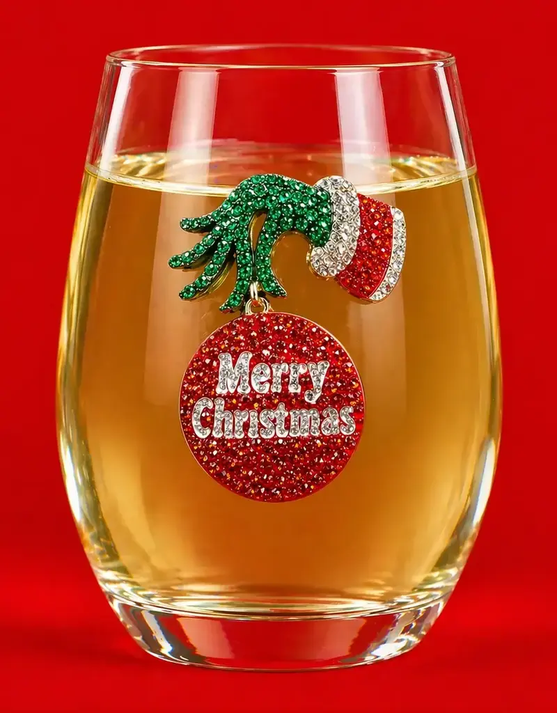 THE QUEENS JEWELS GRUMPY CHRISTMAS STEMLESS WINE GLASS