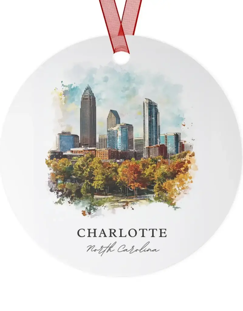PREMIUM TRAVEL ART CHARLOTTE NORTH CAROLINA CERAMIC ORNAMENT