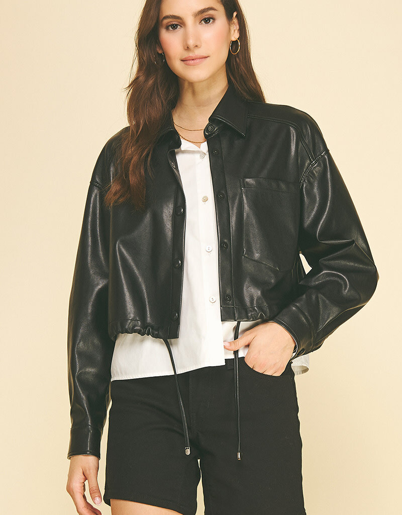 PINCH CROPPED FAUX LEATHER JACKET WITH SHIRT