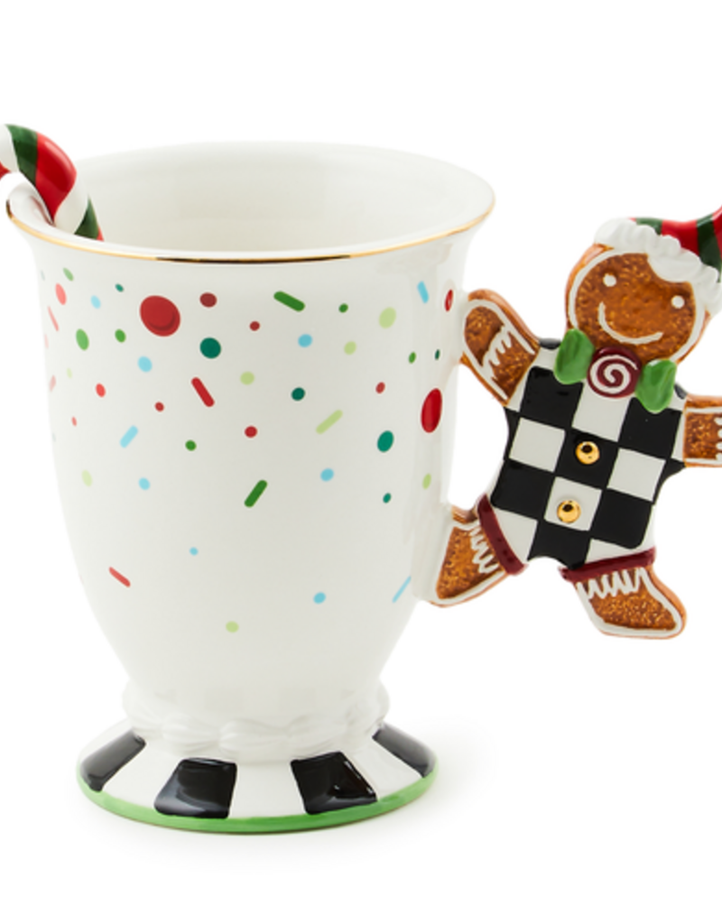 MacKenzie-Childs bake shop gingerbread handle mug with spoon