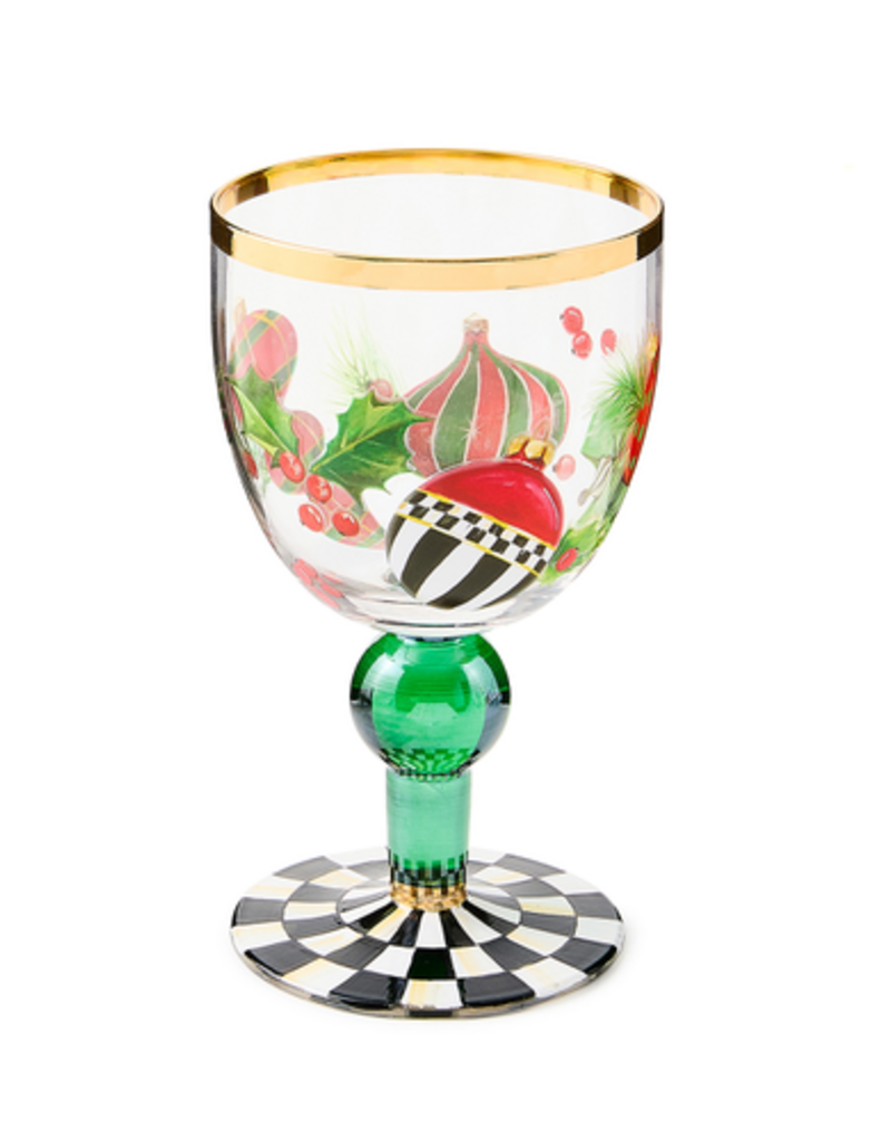 MacKenzie-Childs deck the halls wine glass