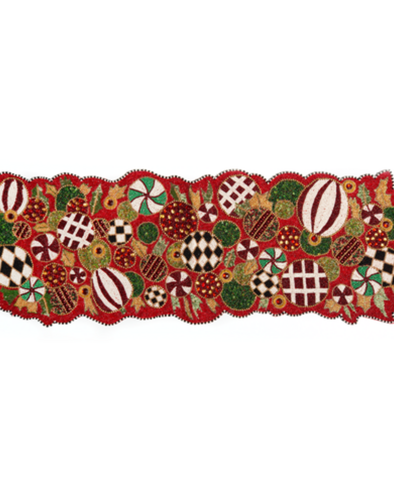 MacKenzie-Childs jolly ornaments beaded table runner