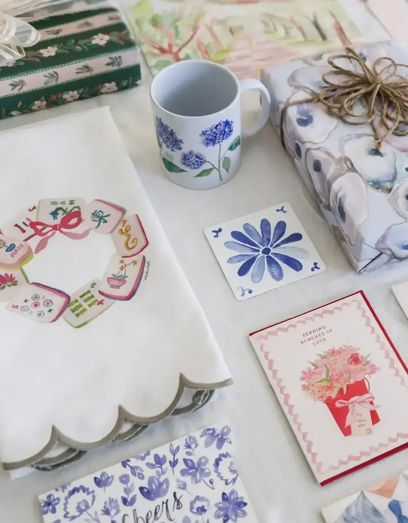 MALWEST DESIGN MAHJONG WREATH SCALLOPED TEA TOWEL