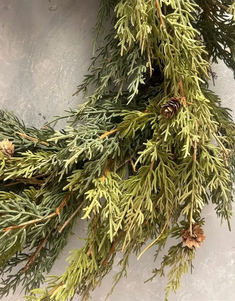 DAVID CHRISTOPHER'S COLLECTION Real Touch Cypress Wreath w/ Mini Cones 24"