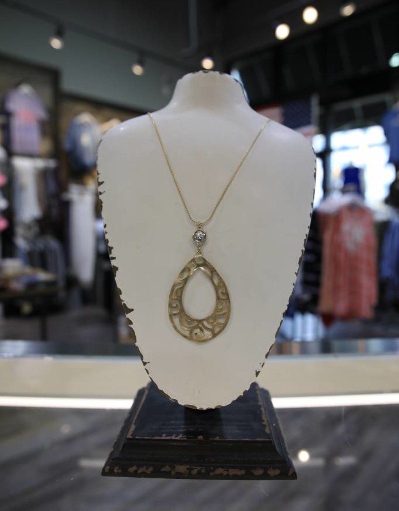 CANVAS LINKED WAVY FILIGREE TEARDROP NECKLACE 30" ADJ