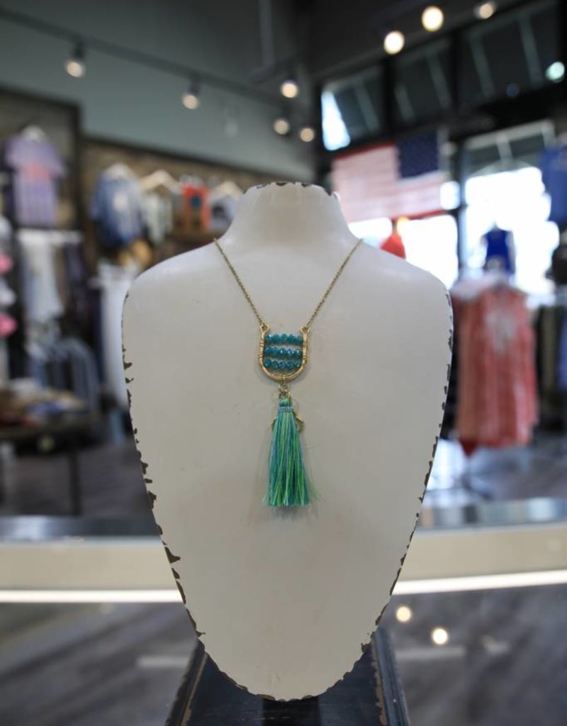 CANVAS BEADED "U" TASSEL PENDANT NECKLACE