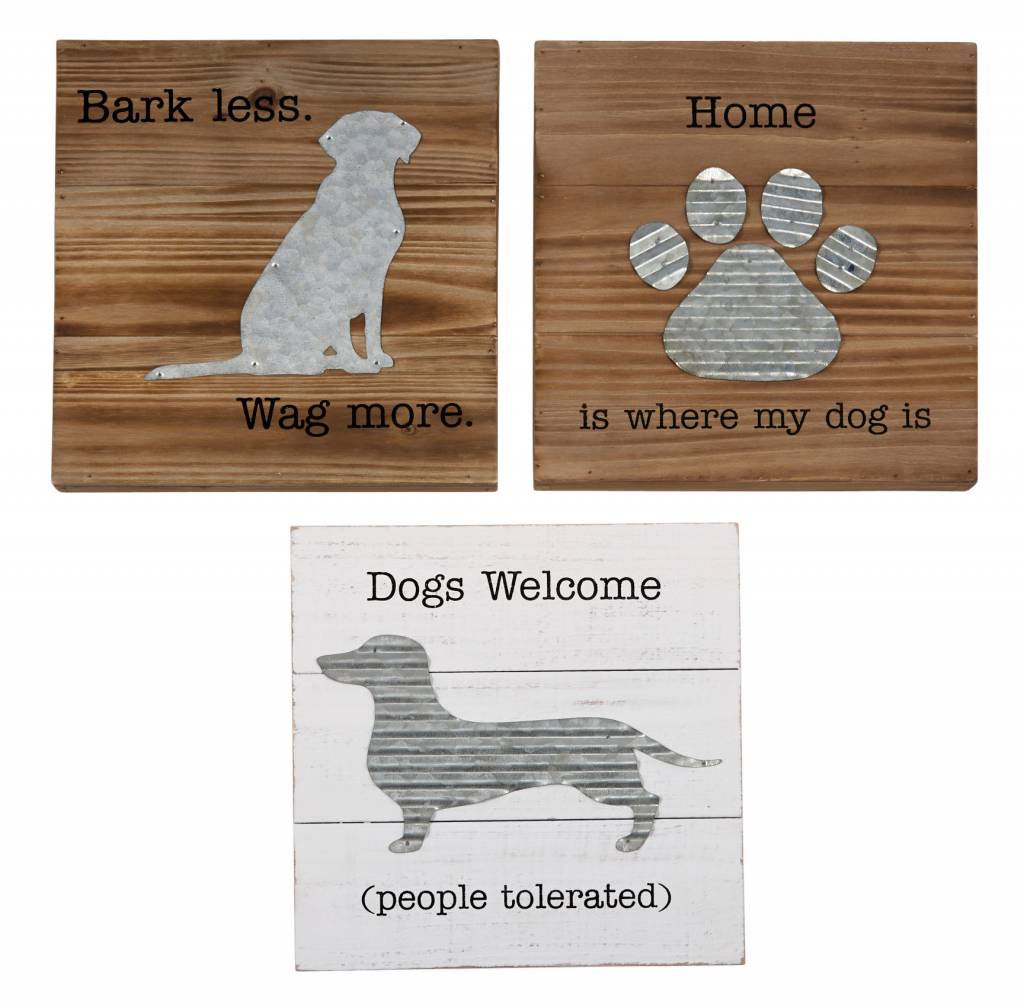MUD PIE WOOD & TIN DOG PLAQUES MUD PIE WOOD & TIN DOG PLAQUES