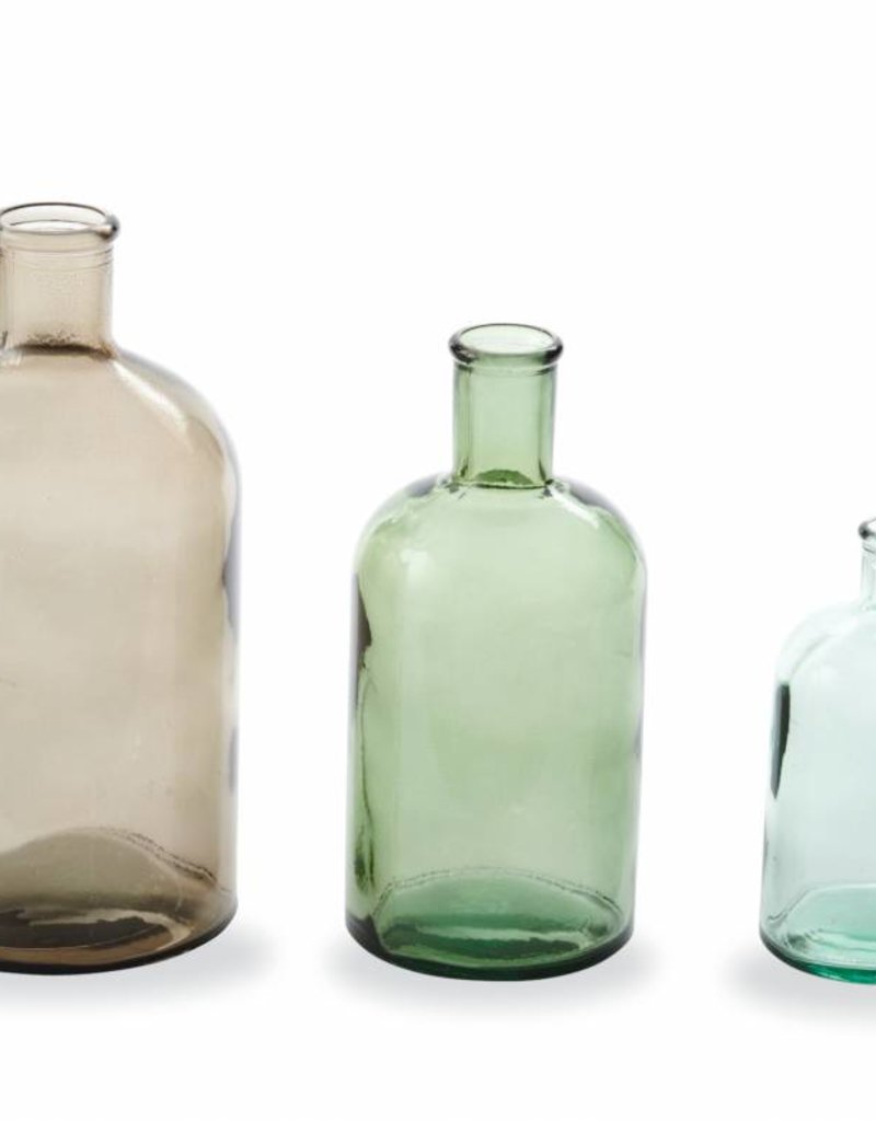 MUD PIE TAUPE & GREEN BOTTLENECK VASES