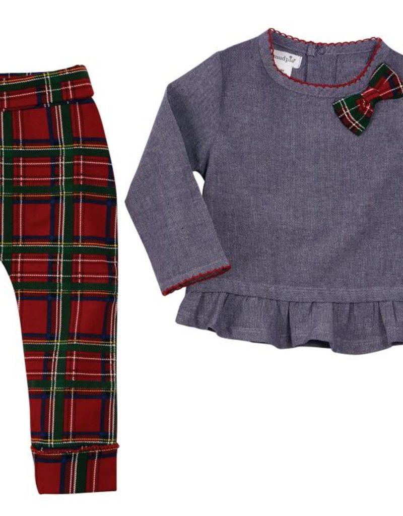 MUD PIE CHAMBRAY TARTAN PLAID TUNIC & LEGGING SET