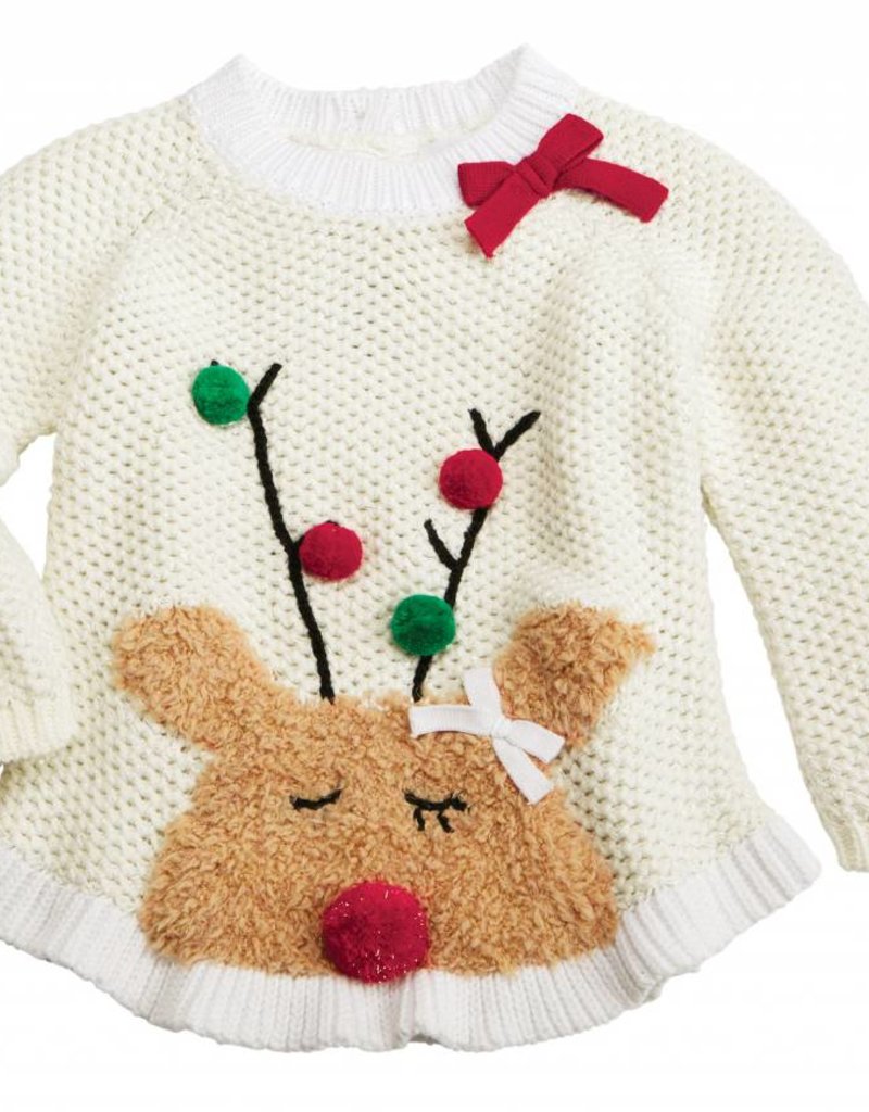 MUD PIE RUFFLE POM-POM REINDEER SWEATER