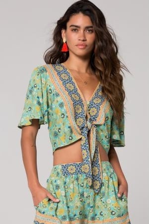 BAND OF GYPSIES TIE CROP & PALAZZO PANT 2-PIECE SET BAND OF GYPSIES TIE CROP & PALAZZO PANT 2-PIECE SET