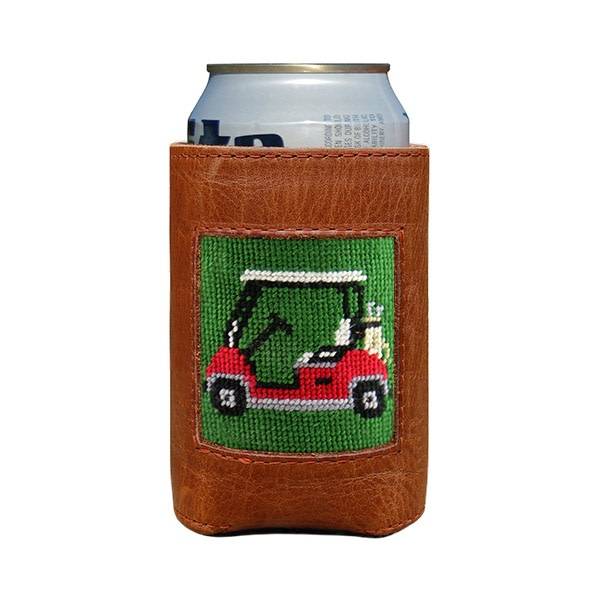 SMATHERS & BRANSON GOLF CART NEEDLEPOINT & LEATHER CAN COOLER