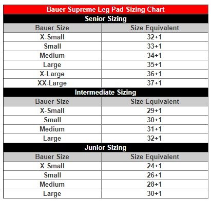 Bauer Leg Pad Sizing Chart