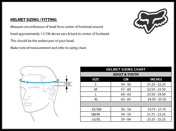 Fox Flight Helmet Size Chart