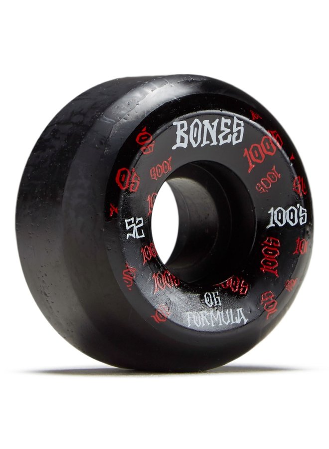 Bones PP Wheels - set of 4 Black - Bones Logo - V5 100's Side Cuts 52