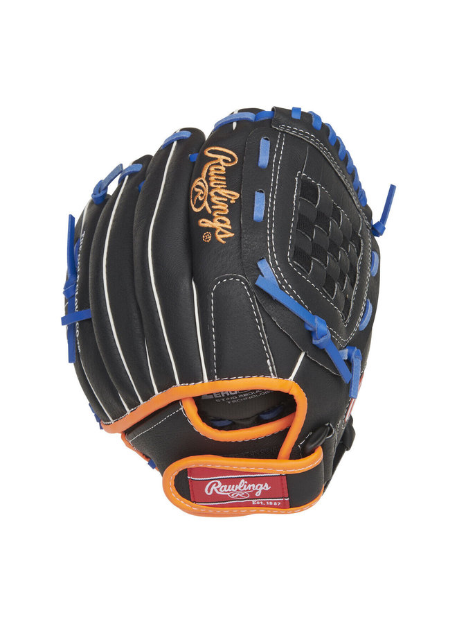 RAWLINGS SURE CATCH BASEBALL GLOVE 10" BLACK/BLUE/ORANGE RHT