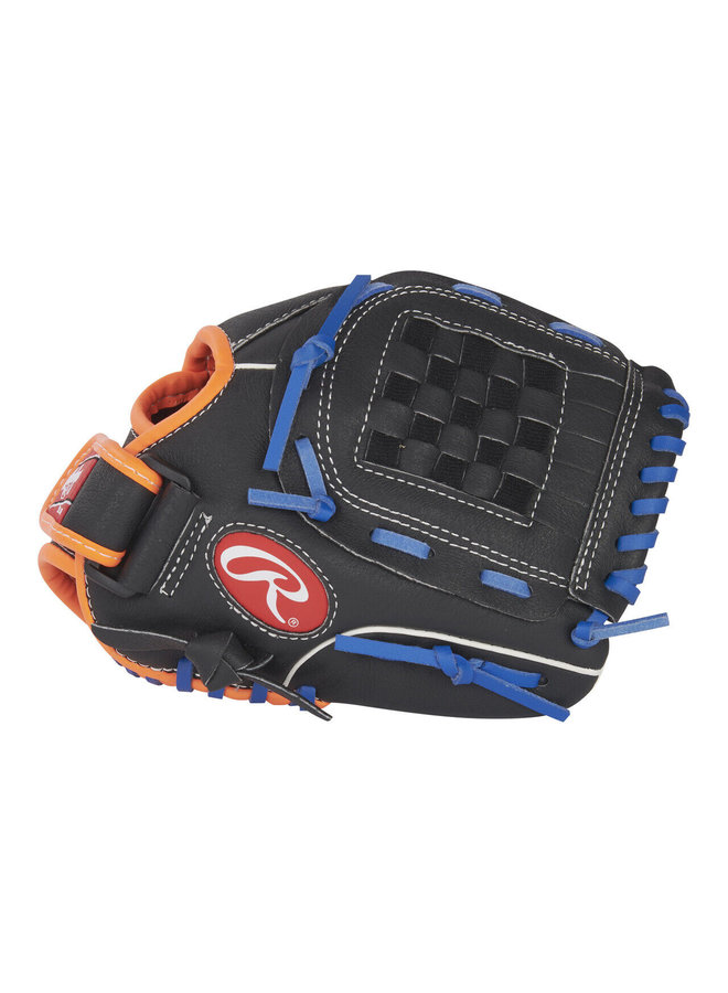 RAWLINGS SURE CATCH BASEBALL GLOVE 10" BLACK/BLUE/ORANGE RHT