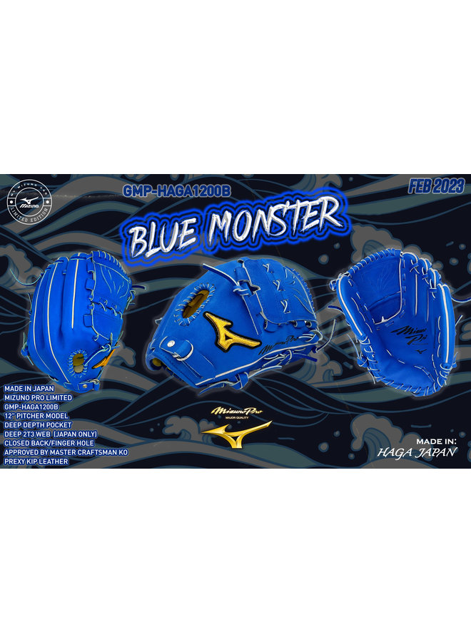 MIZUNO PRO BLUE MONSTER LTD BALL GLOVE MADE IN HAGA JAPAN BLUE 12" RHT