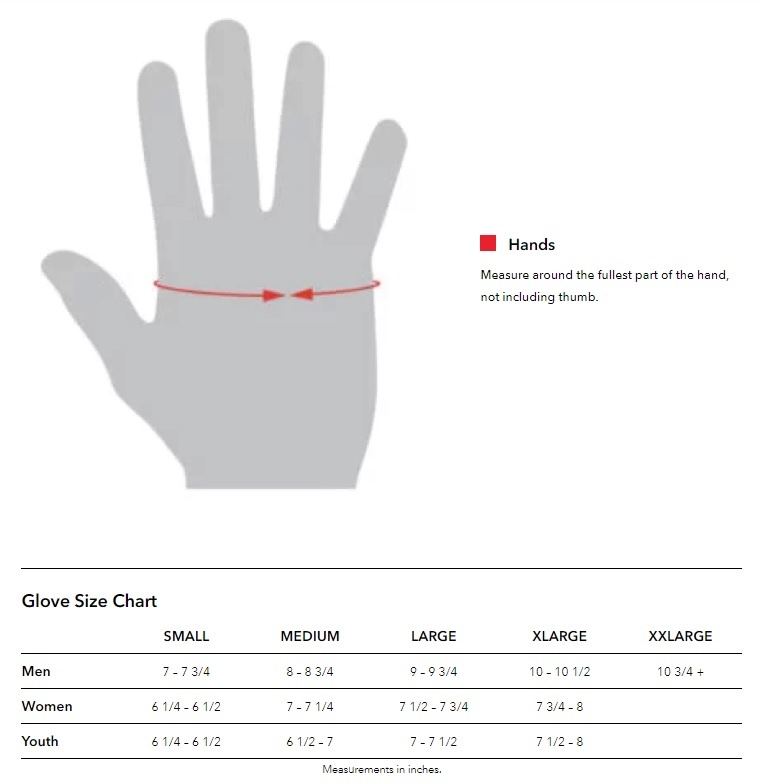 bike glove size chart