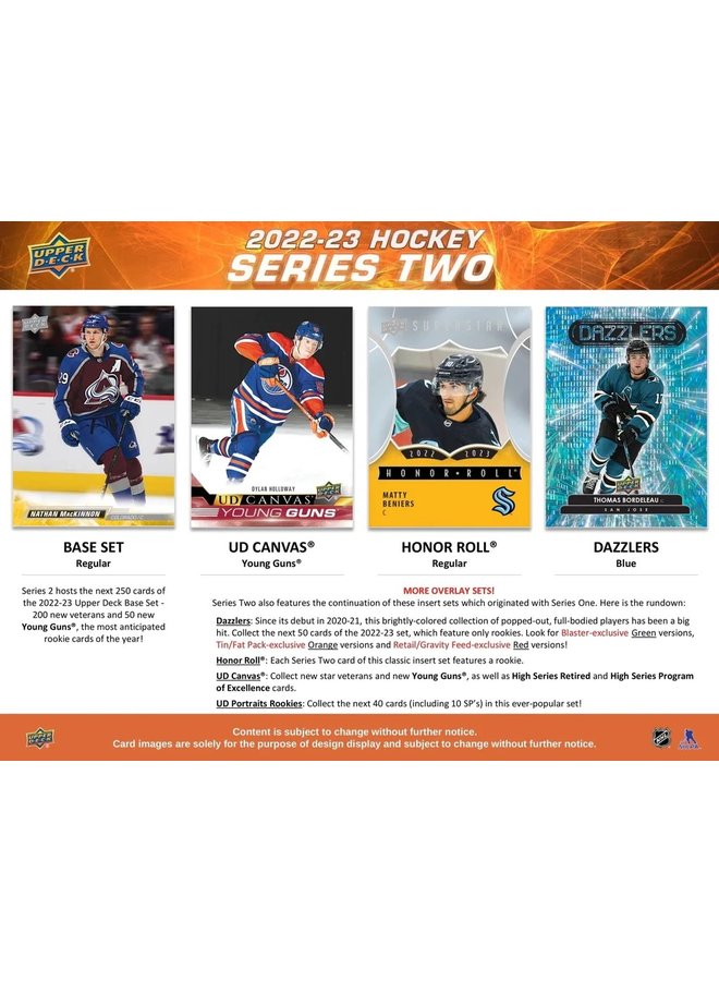 2022 - 2023 UPPER DECK SERIES TWO HOCKEY CARDS PER PACK