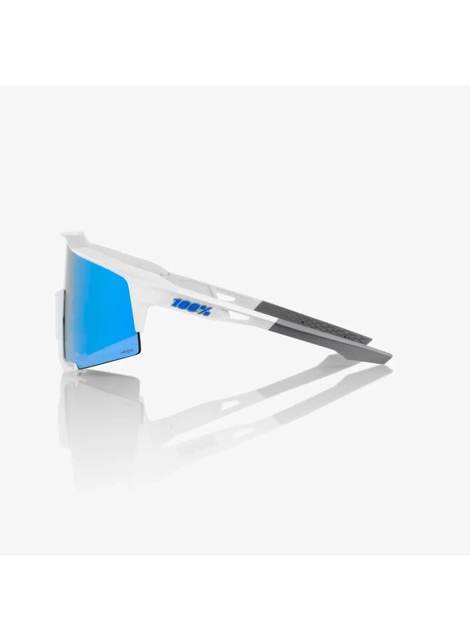 100% Speedcraft Sunglasses, Matte White frame - HiPER Blue Multilayer Mirror Lens