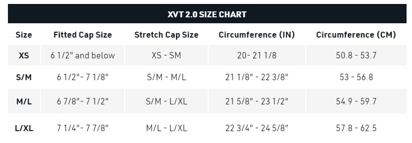 XVT size chart
