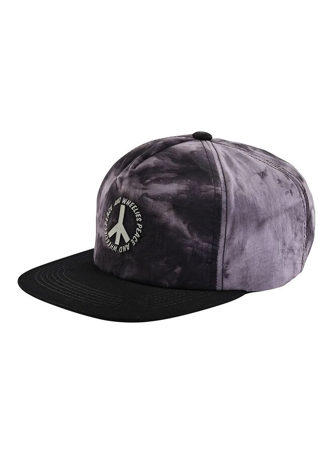 TROY LEE DESIGN TRUCKER SNAPBACK HAT; PEACE OUT BLACK UNSTRUCTURED SNAPBACK HAT; PLOT TIE-DYE CHARCOAL