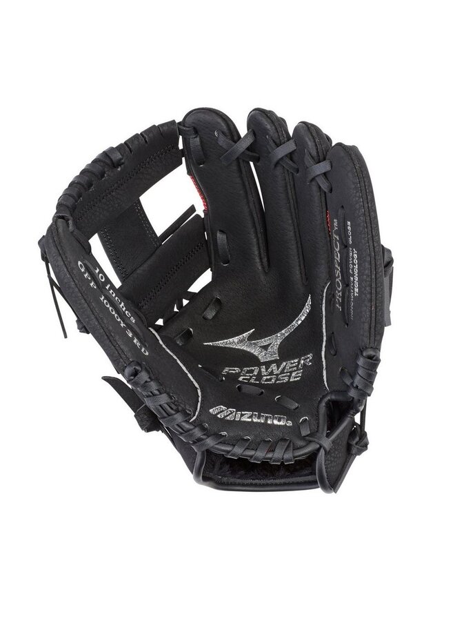 MIZUNO PROSPECT SERIES POWERCLOSE BASEBALL GLOVE 10" BLACK - RED LHT