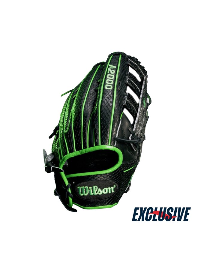 WILSON A2000 VIPER SMU SEC BASEBALL GLOVE BLACK / NEON GREEN RHT 13"