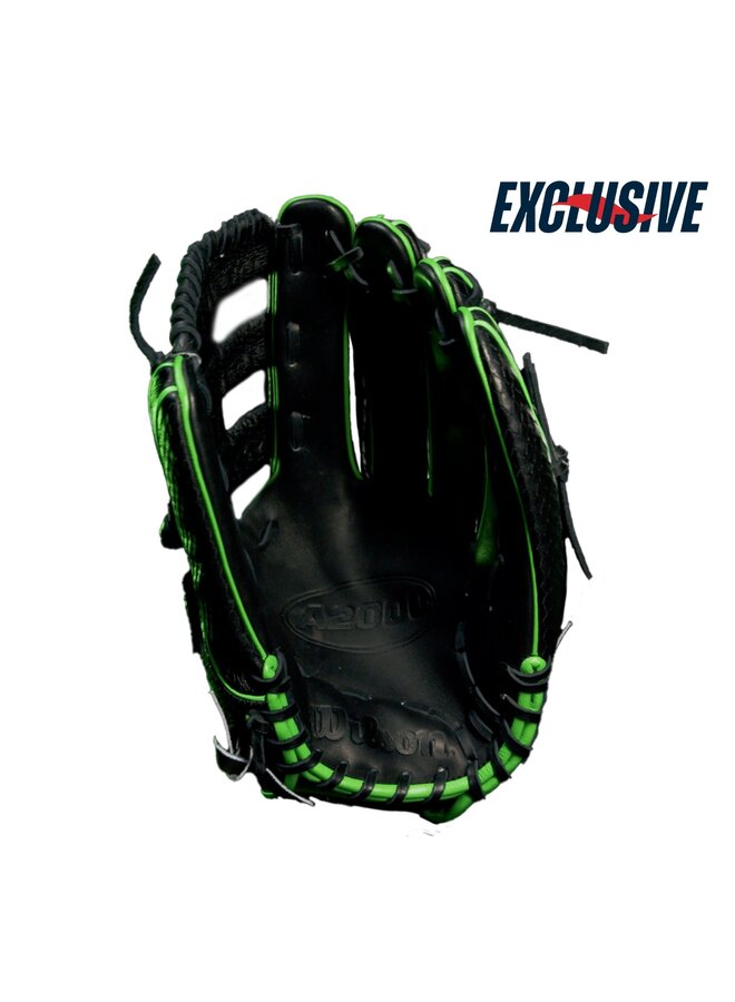 WILSON A2000 VIPER SMU SEC BASEBALL GLOVE BLACK / NEON GREEN RHT 13"