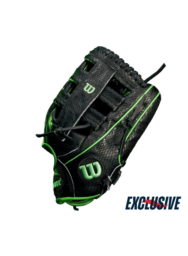 WILSON A2000 VIPER SMU SEC BASEBALL GLOVE BLACK / NEON GREEN RHT 13"