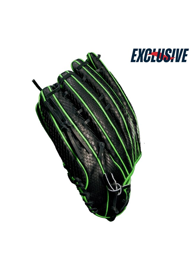 WILSON A2000 VIPER SMU SEC BASEBALL GLOVE BLACK / NEON GREEN RHT 13"