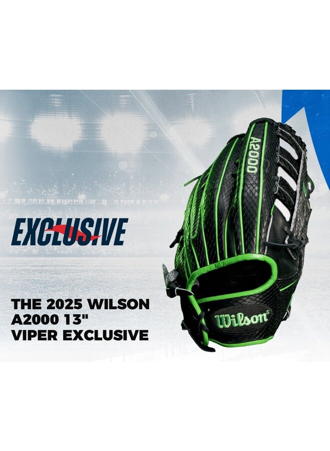 WILSON A2000 VIPER SMU SEC BASEBALL GLOVE BLACK / NEON GREEN RHT 13"