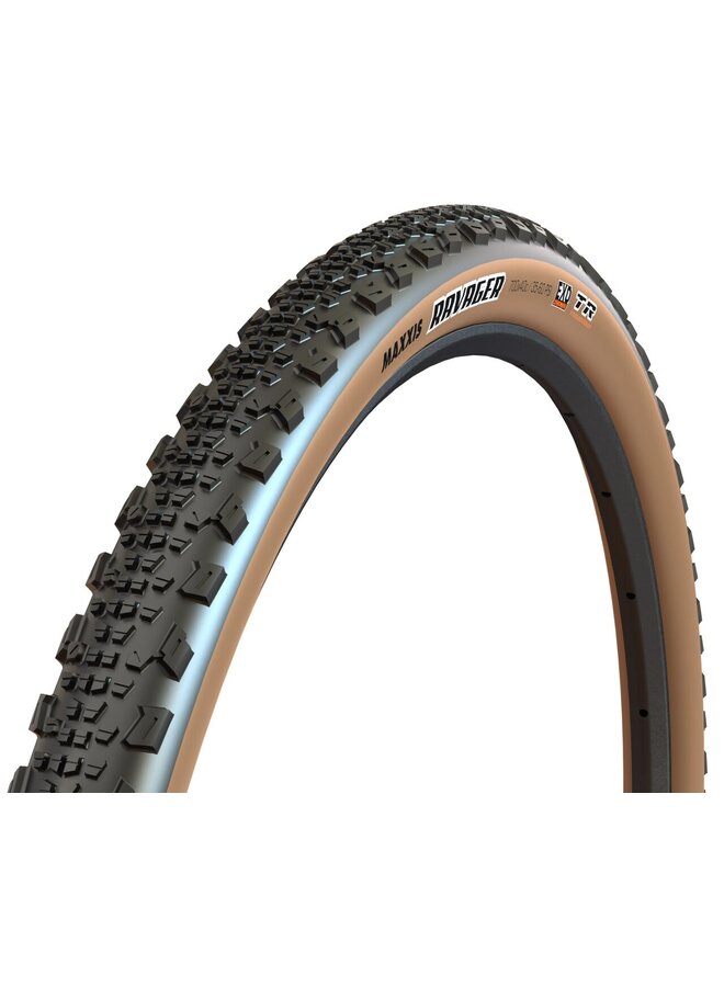 Maxxis, Ravager, Gravel Tire, 700x40C, Folding, Tubeless Ready, Dual, EXO, 60TPI, Tanwall