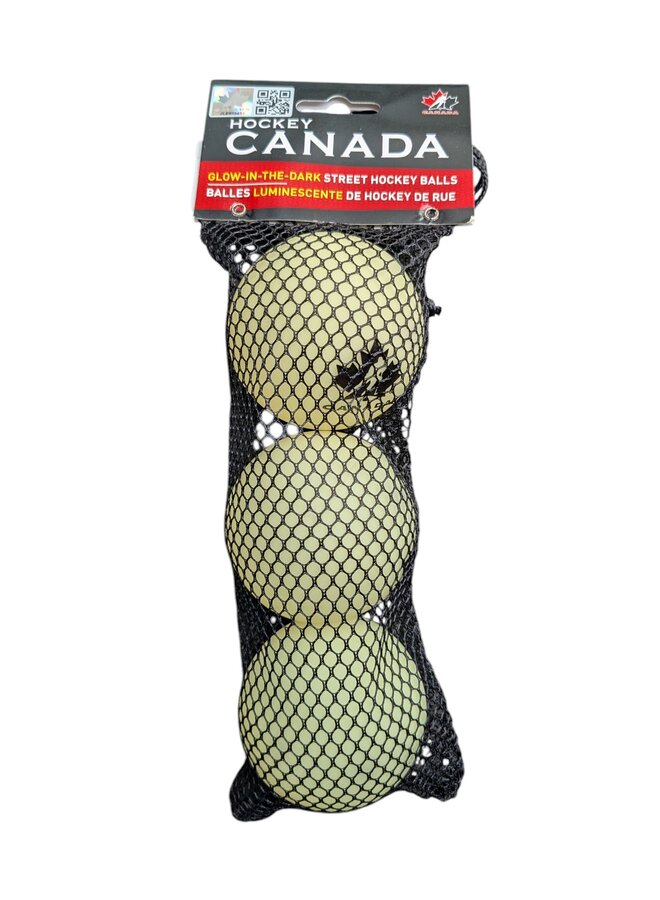 TEAM CANADA STREET HOCKEY GLOW IN THE DARK BALL 3 PACK